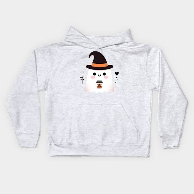 Cute little ghost coffee Kids Hoodie by Evgmerk